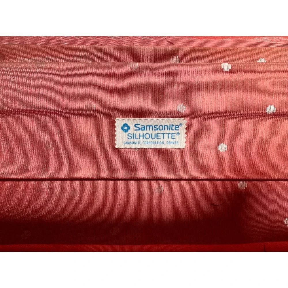 1960s Samsonite Silhouette Hardside Suitcase Wild Strawberry Polka Dot Lining